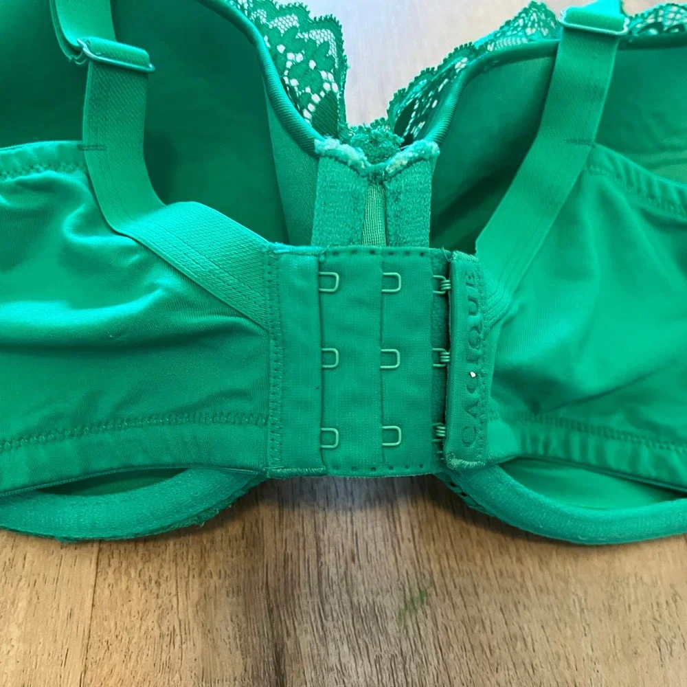 Cacique Smooth Balconette Bra 36F Emerald Green Floral Lace Underwire 6958